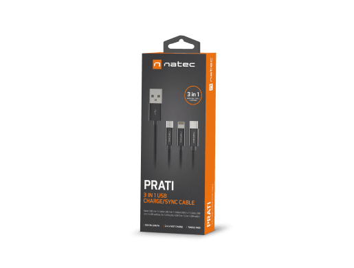 PRATI 3 W 1 USB-A-MICRO USB+USB-C+LIGHTNING