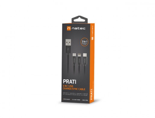 PRATI 3 W 1 USB-A-MICRO USB+USB-C+LIGHTNING