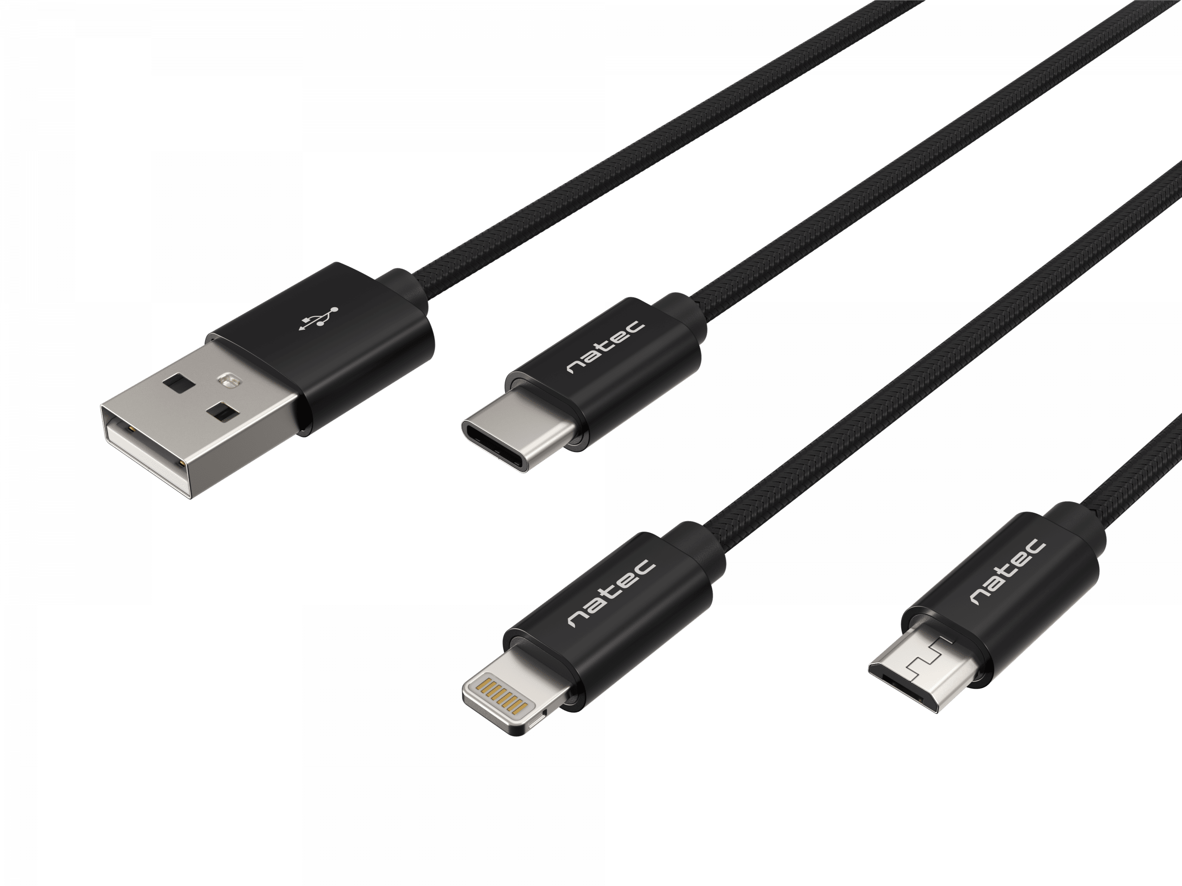 PRATI 3 W 1 USB-A-MICRO USB+USB-C+LIGHTNING