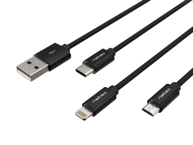 PRATI 3 W 1 USB-A-MICRO USB+USB-C+LIGHTNING